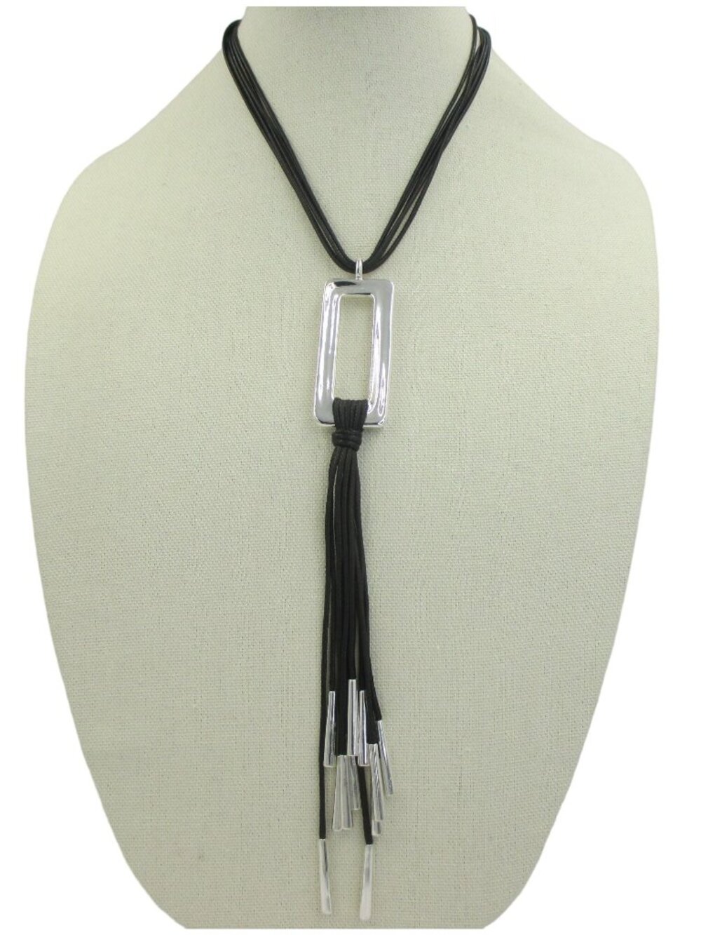 Chico's Black & Silver Tone Y-Necklace Artistic Wearable Art Lagenlook NWT $69